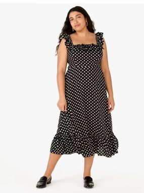 🖤⚪ **Kate Spade “Dot Dot Dot” Ruffle Midi Dress – Playful, Polished & Timeless*